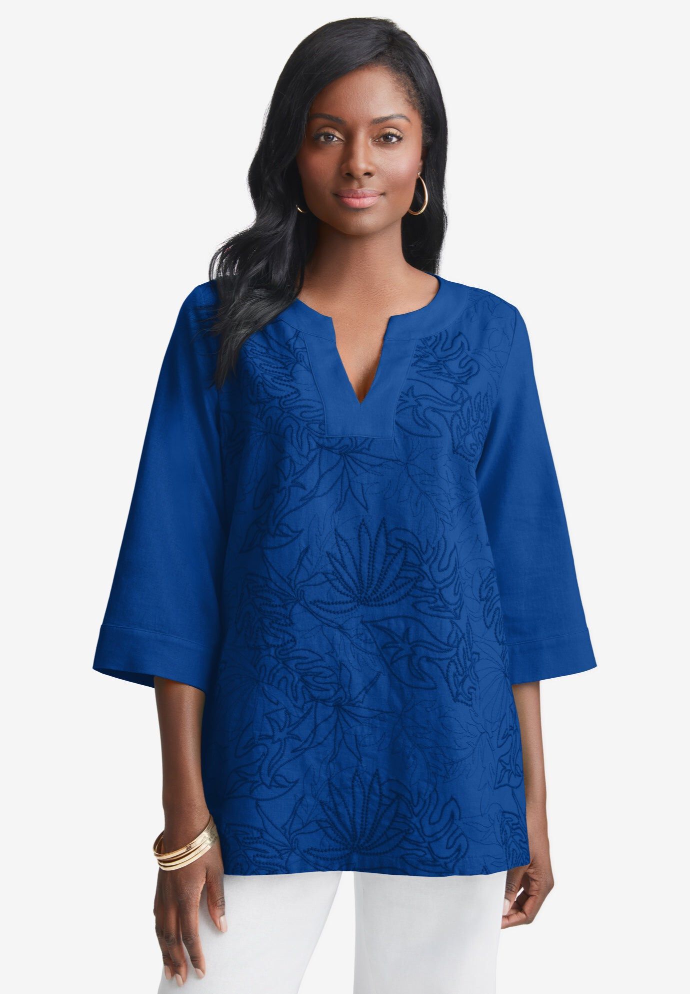Womens Embroidered A-Line Green Tunic