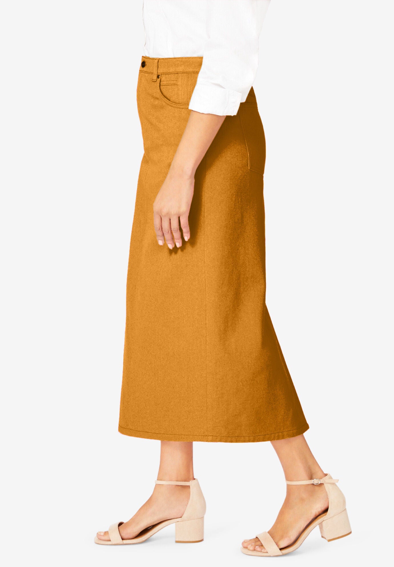 Classic Stretch Denim Midi Skirt