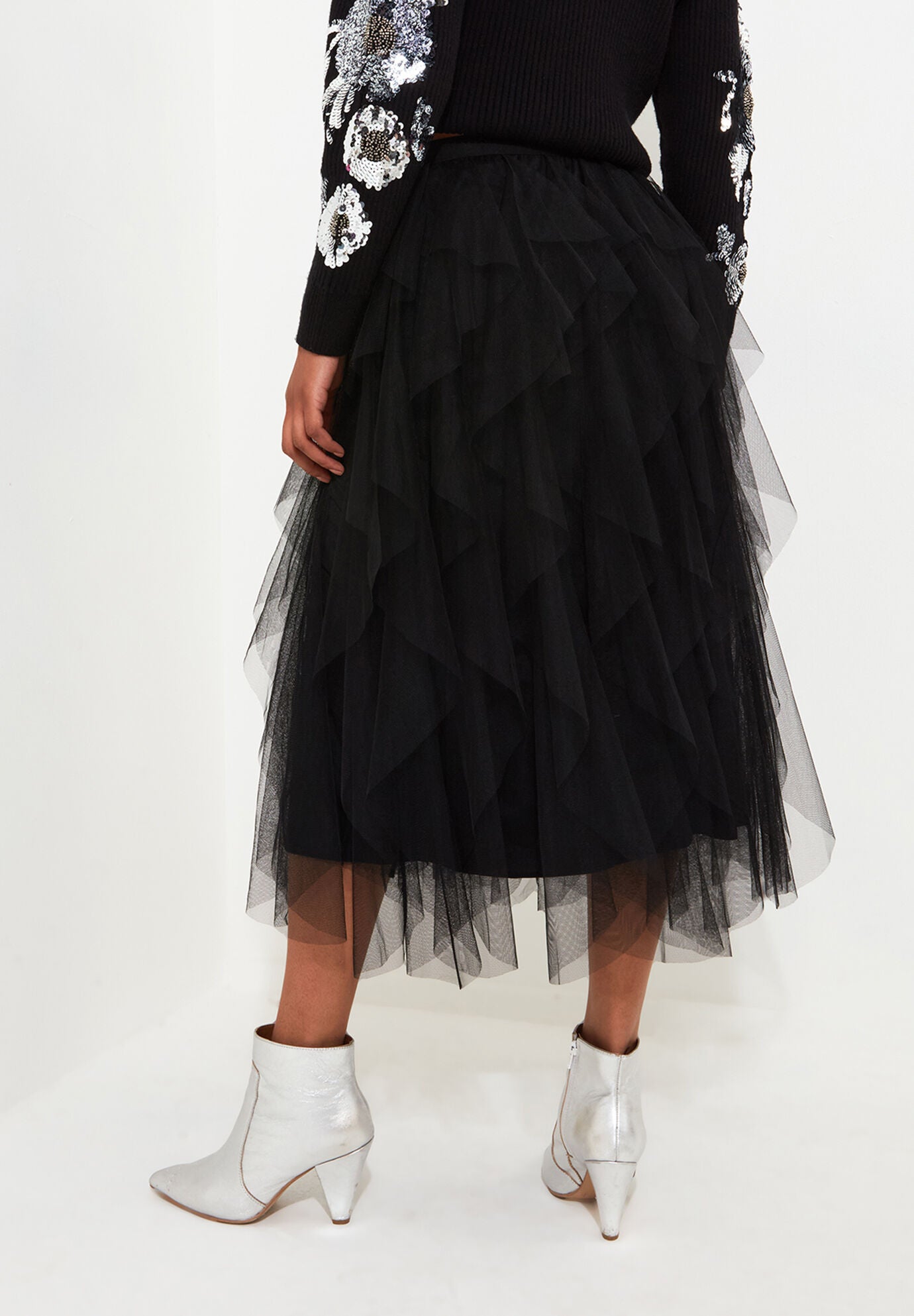 Tulle Midi Skirt, BLACK, alternate image number 4