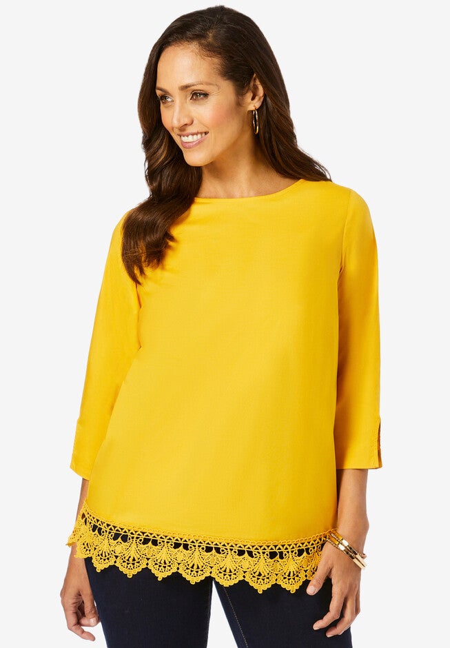 Lace Trim Blouse, SUNSET YELLOW, hi-res image number 0