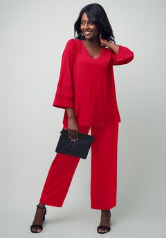 Stretch Knit Mesh Inset Sleeve Tunic