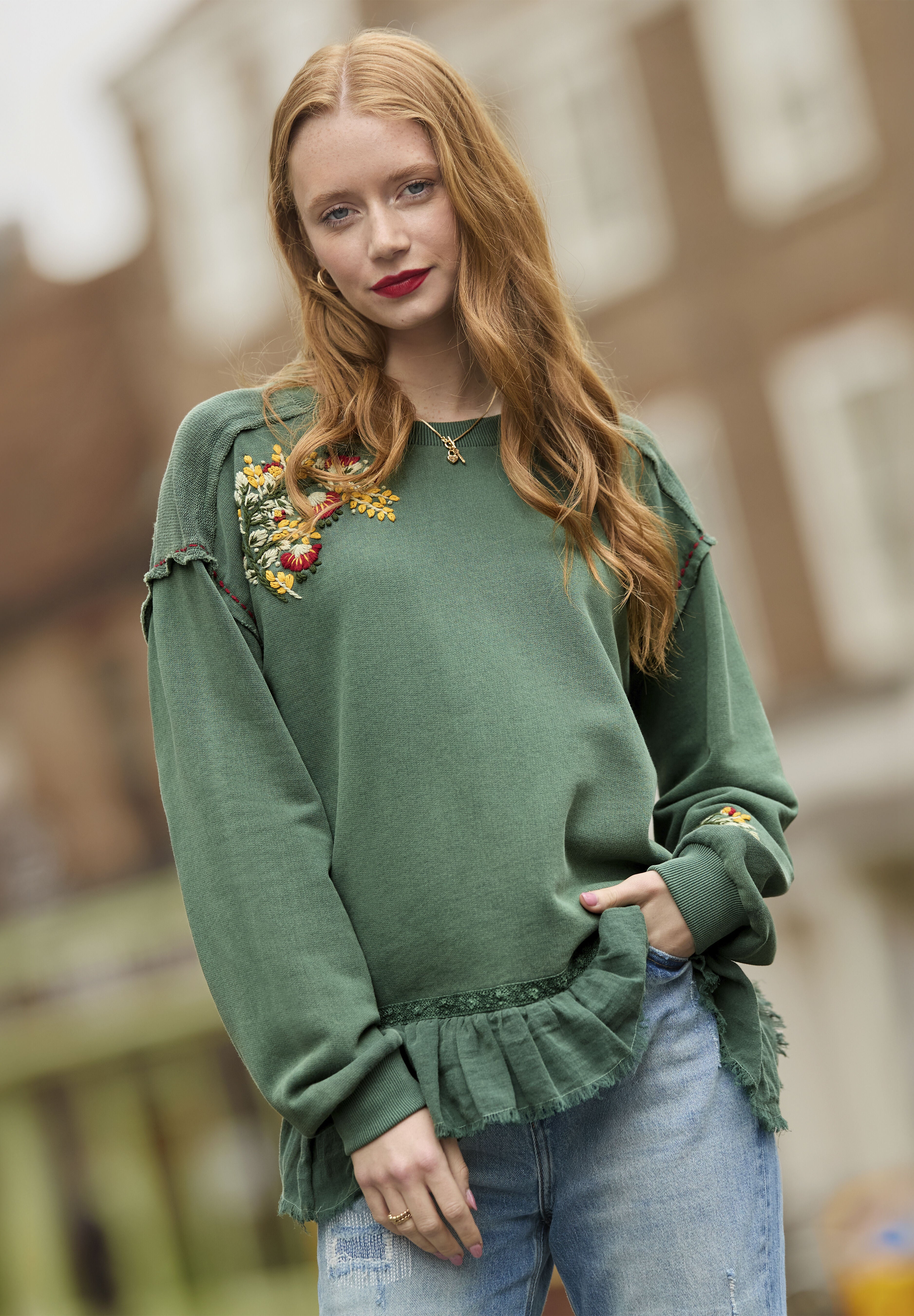Peplum Blouse, GREEN GARDEN EMBROIDERY, alternate image number 5
