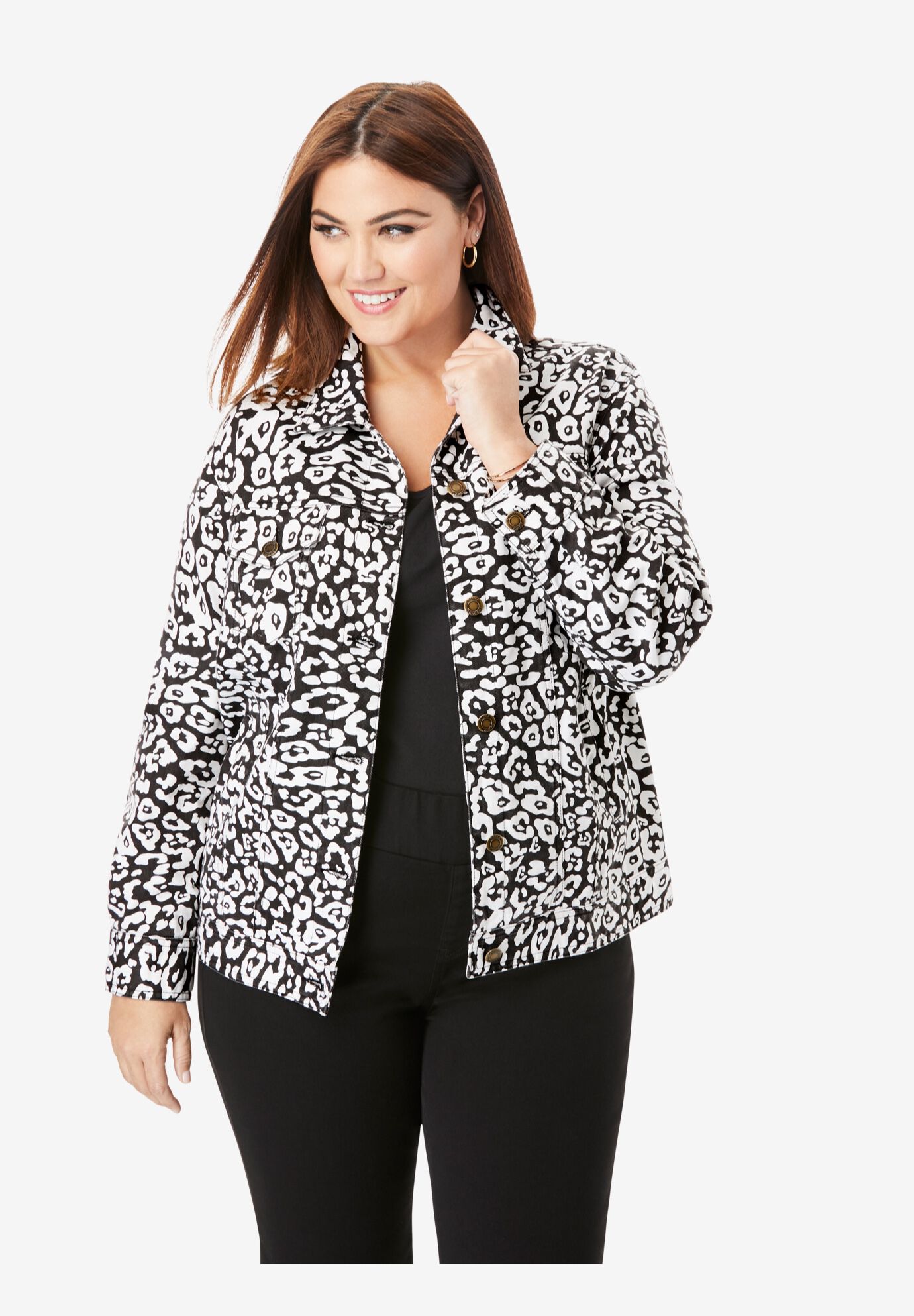 Woman Within Womens Plus Size Pleat-Back Denim Jacket