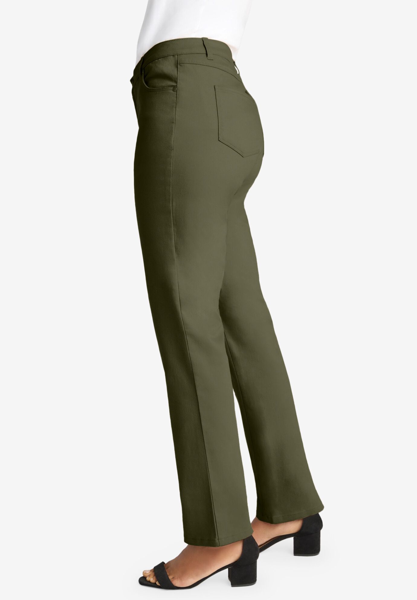 True Fit Stretch Denim Straight Leg Jean, DARK OLIVE GREEN, alternate image number 2