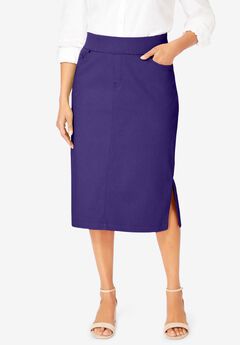 Comfort Waist Stretch Denim Midi Skirt
