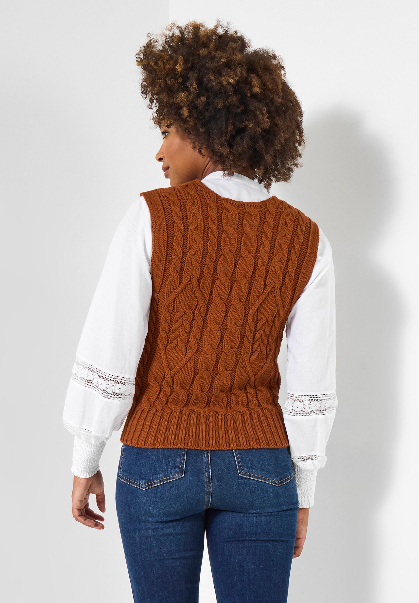 Cable Sweater Vest, ANTIQUE RUST, on-hover image number 1