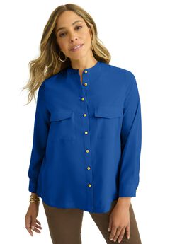 Button-Front Chest Pocket Blouse
