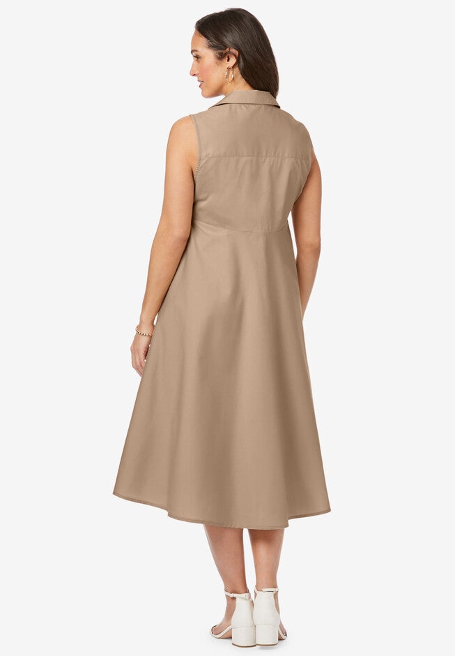 Stretch Cotton Sleeveless Shirtdress, , on-hover image number 1