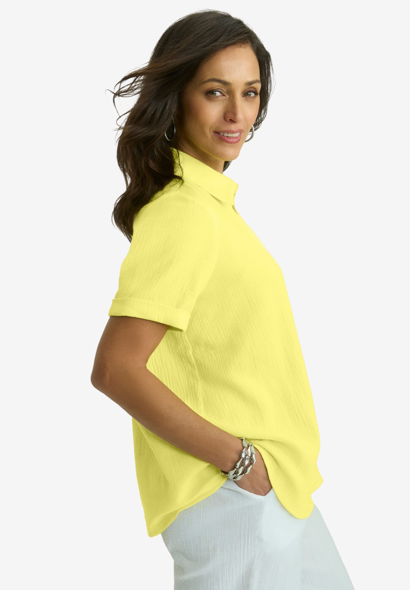 Gauze Camp Shirt, BRIGHT LEMON, alternate image number 2