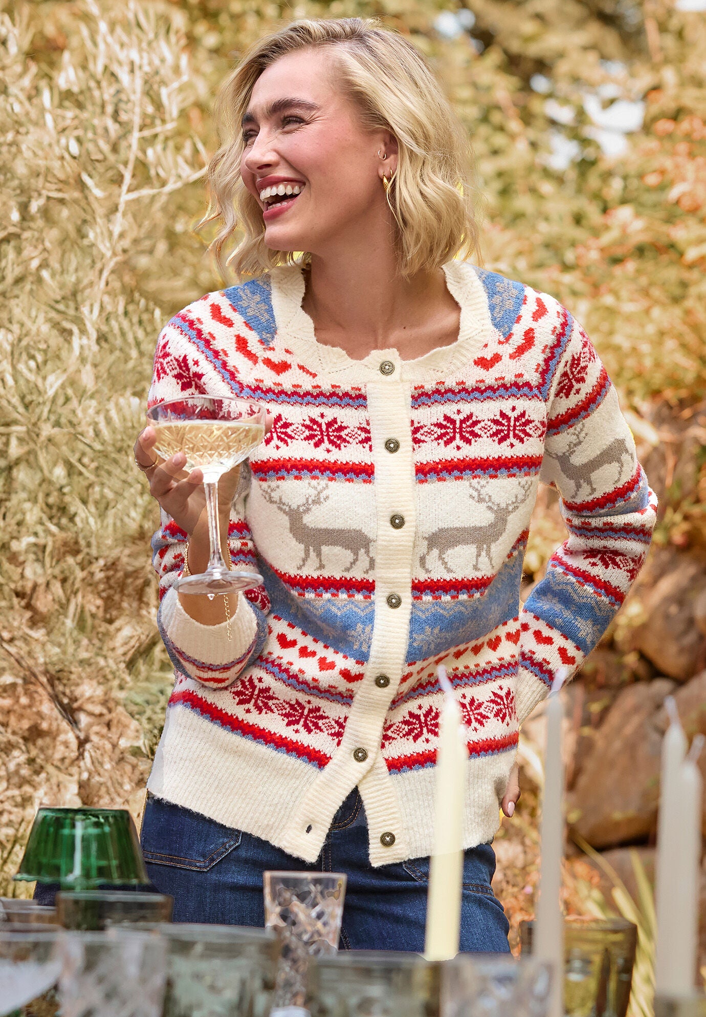 Novelty Reindeer Cardigan Sweater, REINDEER, alternate image number 5