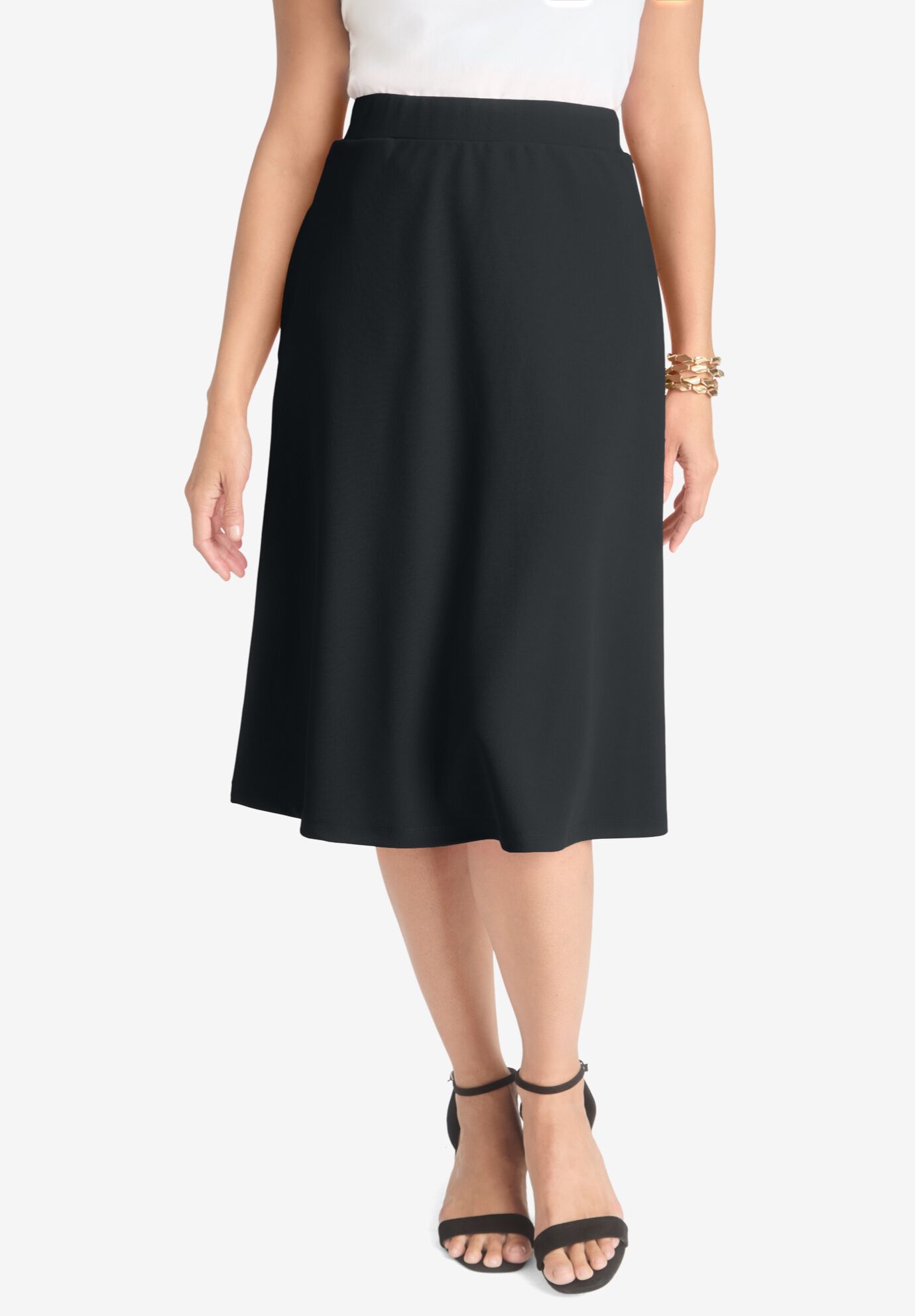 Knit Crepe Midi Flare Skirt, BLACK, hi-res image number 0