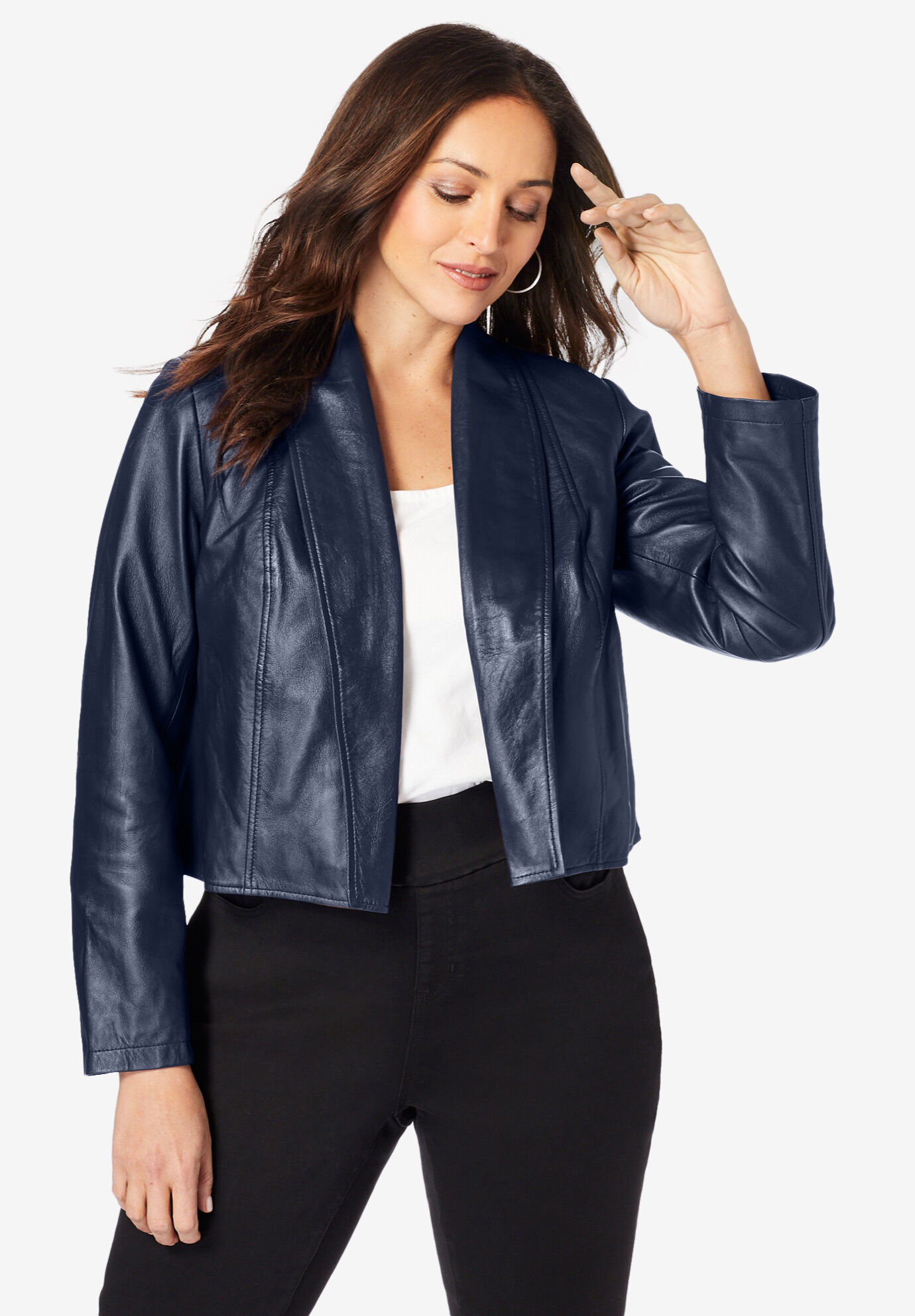Ellos Womens Plus Size Zip Front Leather Jacket