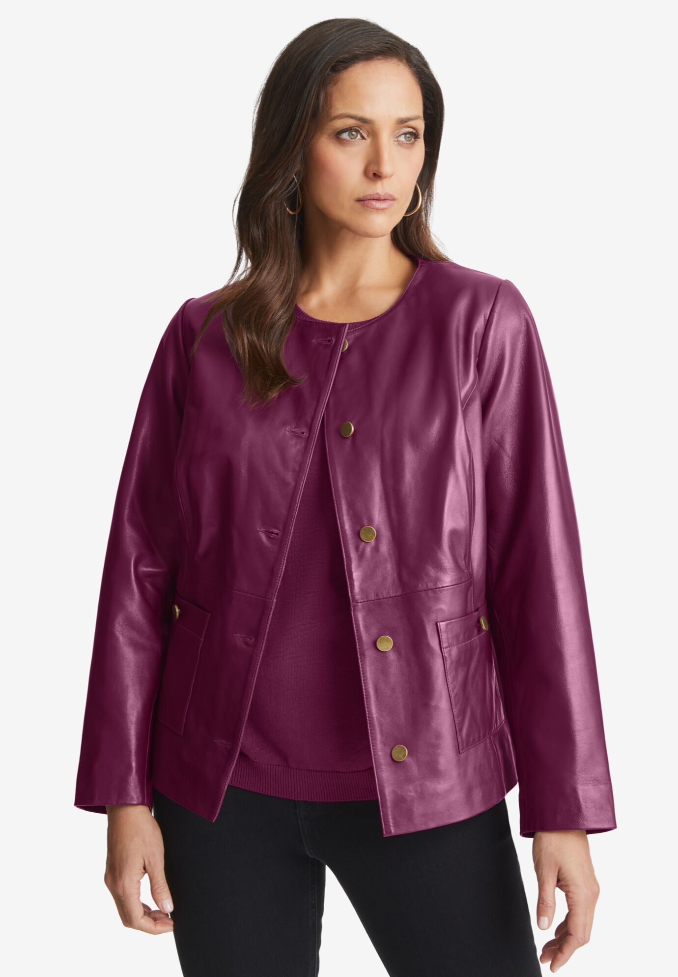 Woman within leather coats outlet