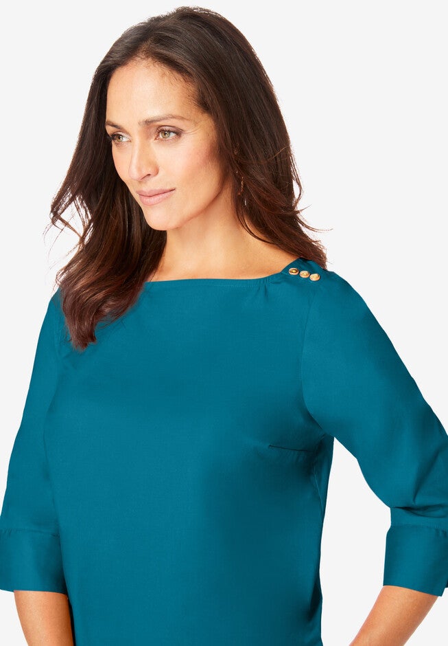 Stretch Poplin Button Boatneck Tunic, , alternate image number 3