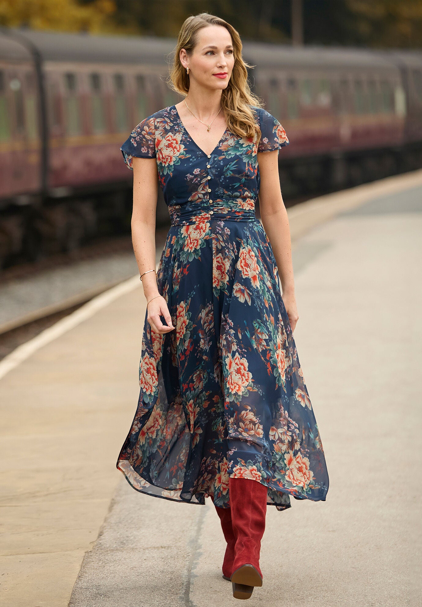 Flutter Sleeve Flyaway Maxi Dress