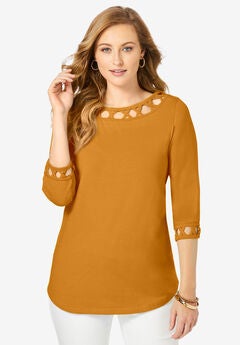 Stretch Cotton Lattice Boatneck Tunic