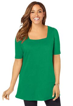 Stretch Cotton Square Neck Tunic