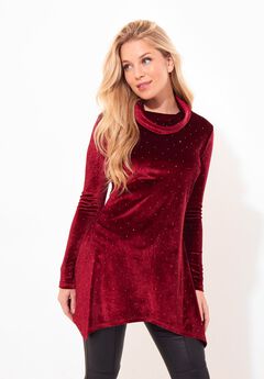 Rhinstone Velvet Cowl Neck Tunic