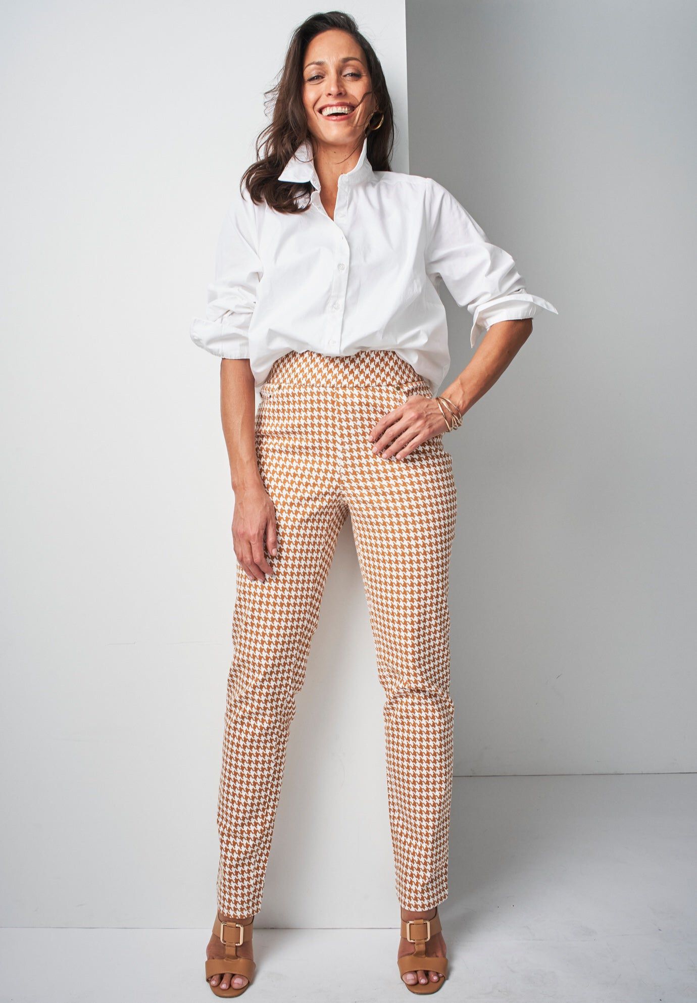 Comfort Waist Stretch Denim Straight Leg Jean, CLOVE WHITE HOUNDSTOOTH, hi-res image number 0