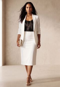 2-Piece Stretch Crepe Single-Breasted Skirt Suit