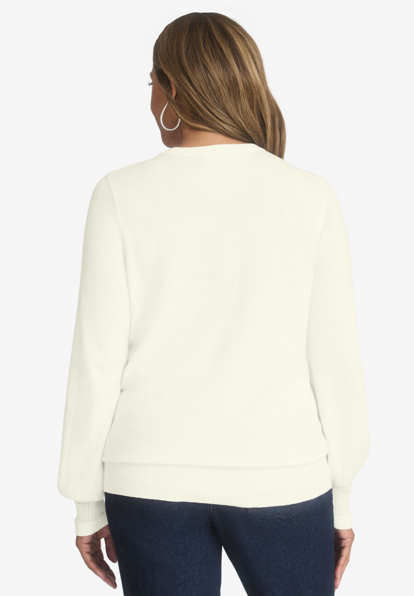 Cashmere Pointelle Cable Crew, FRENCH BLUE, on-hover image number 1