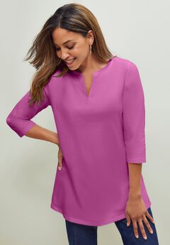 Stretch Cotton Notch Neck Tunic