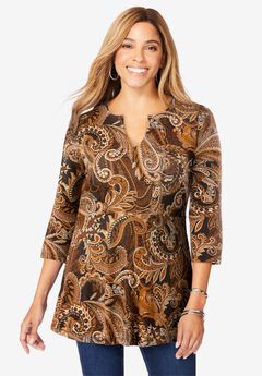 Stretch Knit Henley Notch Babydoll Tunic