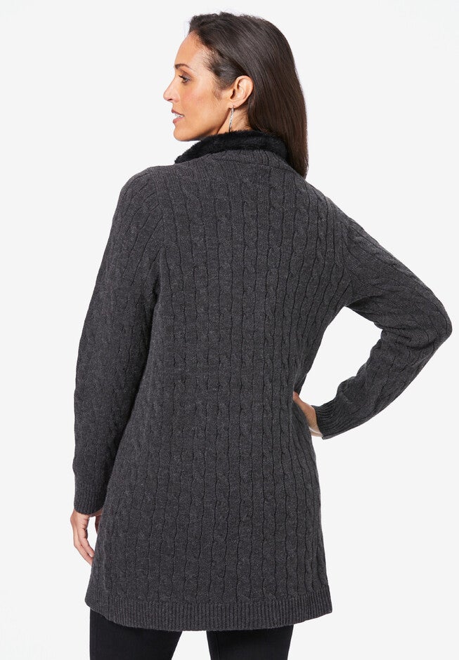 Fur Trim Toggle Cardigan, , on-hover image number 1
