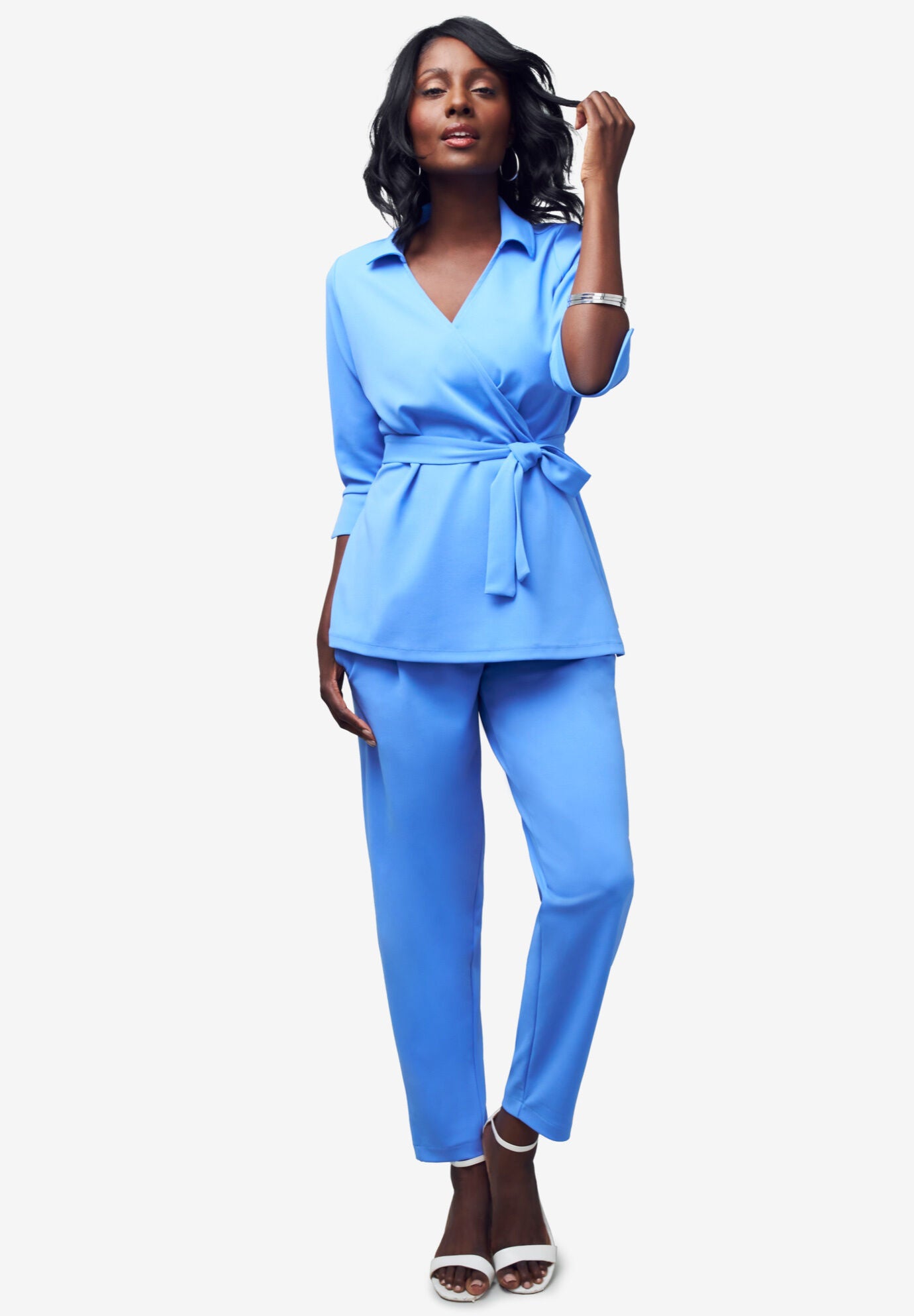 Stretch Knit Crepe Wrap Top, , alternate image number 4