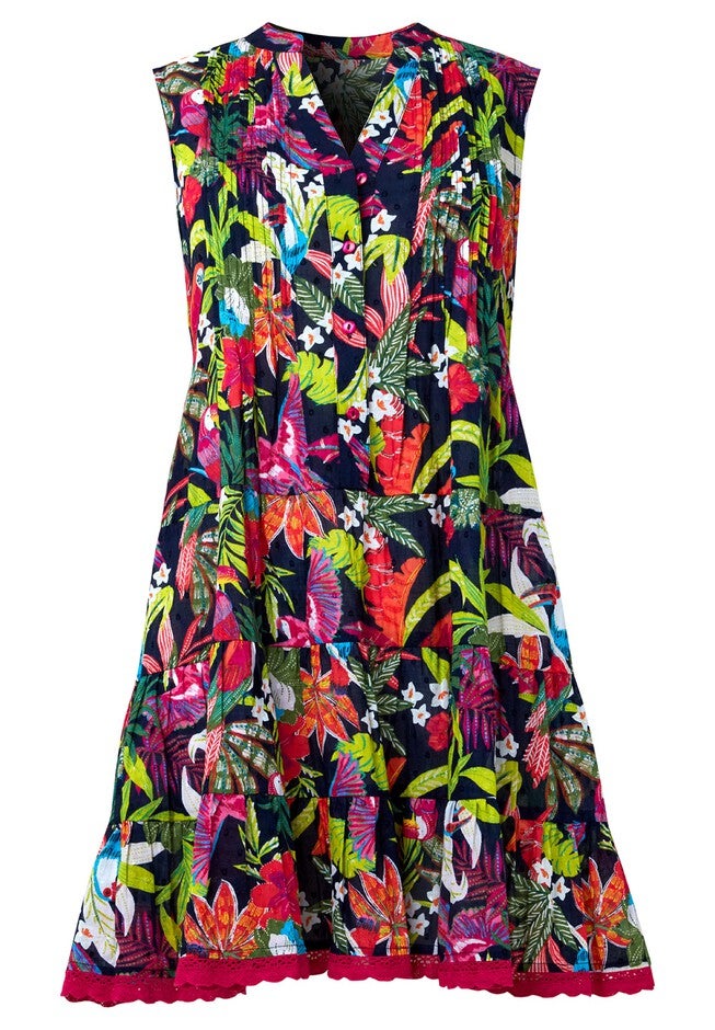 Sleeveless Crinkle Tunic, MULTI TROPICAL, alternate image number null