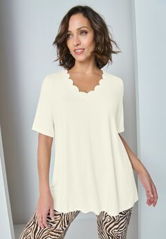Scalloped V-Neck Swing Tunic