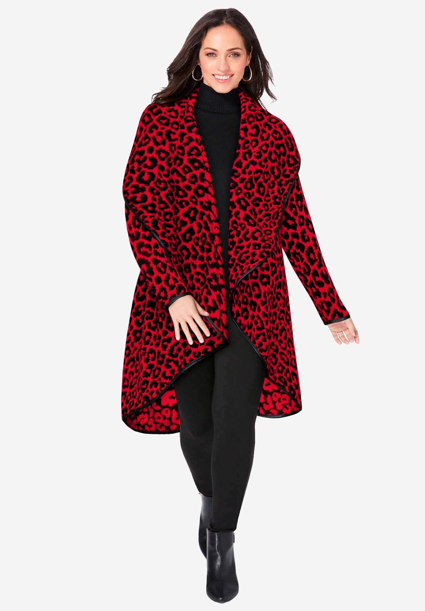 Faux Leather Trim Sweater Woman Within
