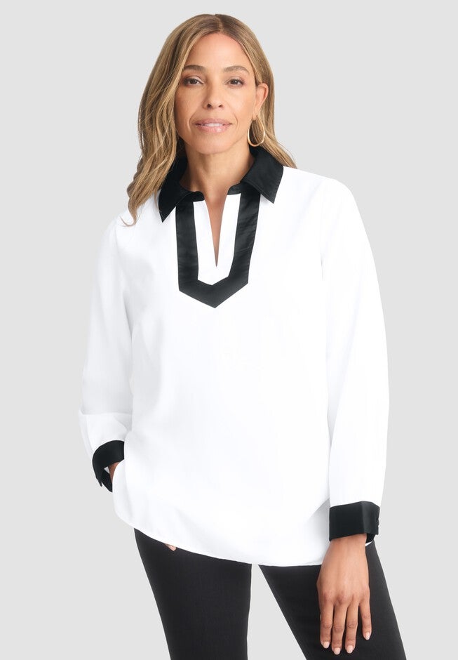 Satin Trim Blouse Woman Within