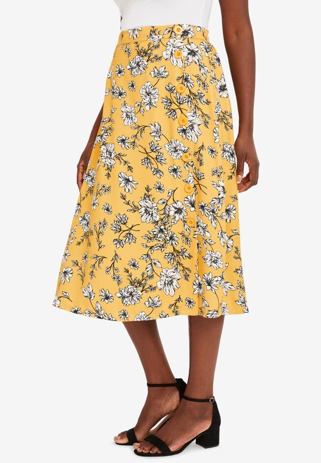 Side-Button Midi Skirt, , alternate image number null