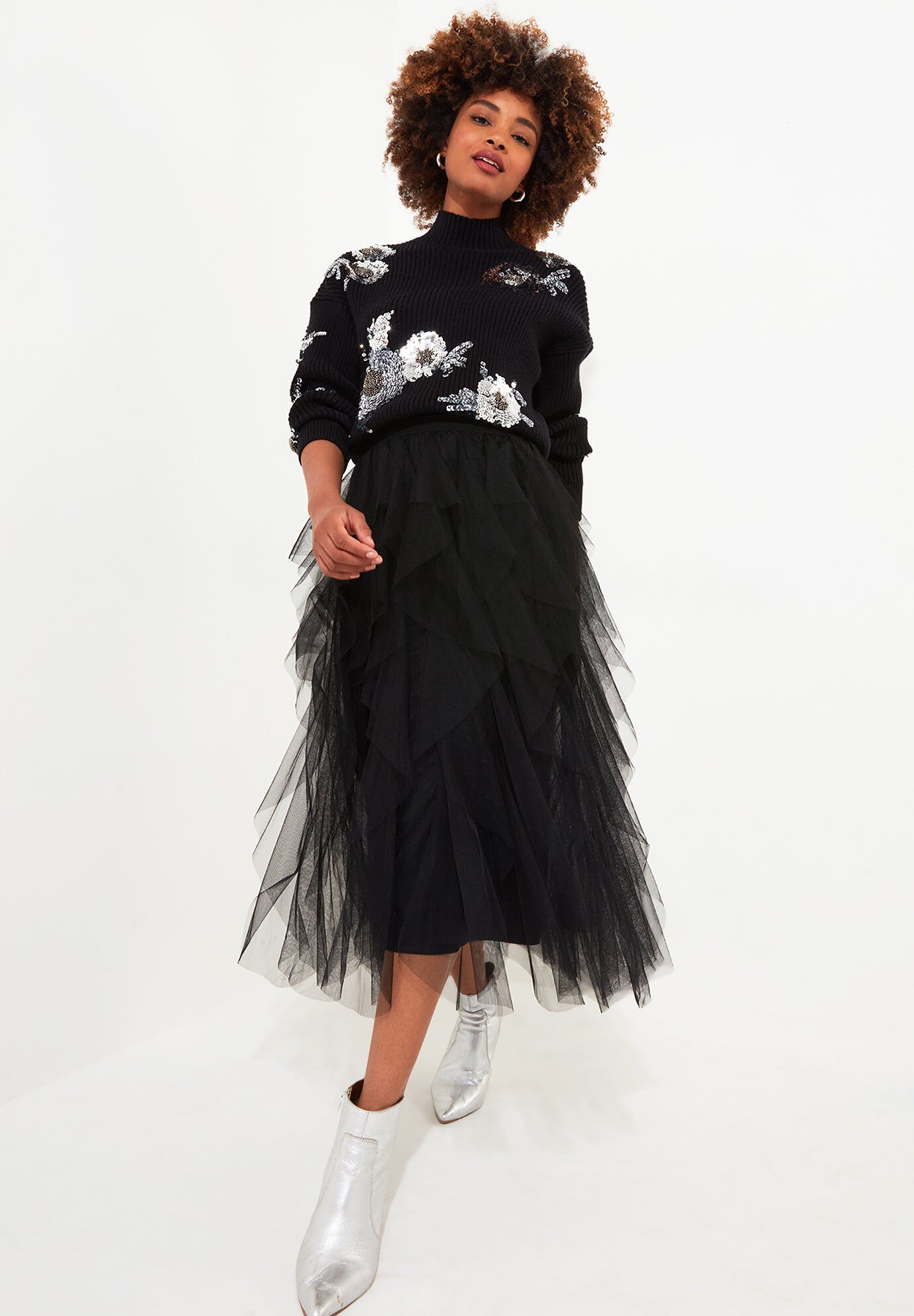Tulle Midi Skirt, BLACK, hi-res image number 0