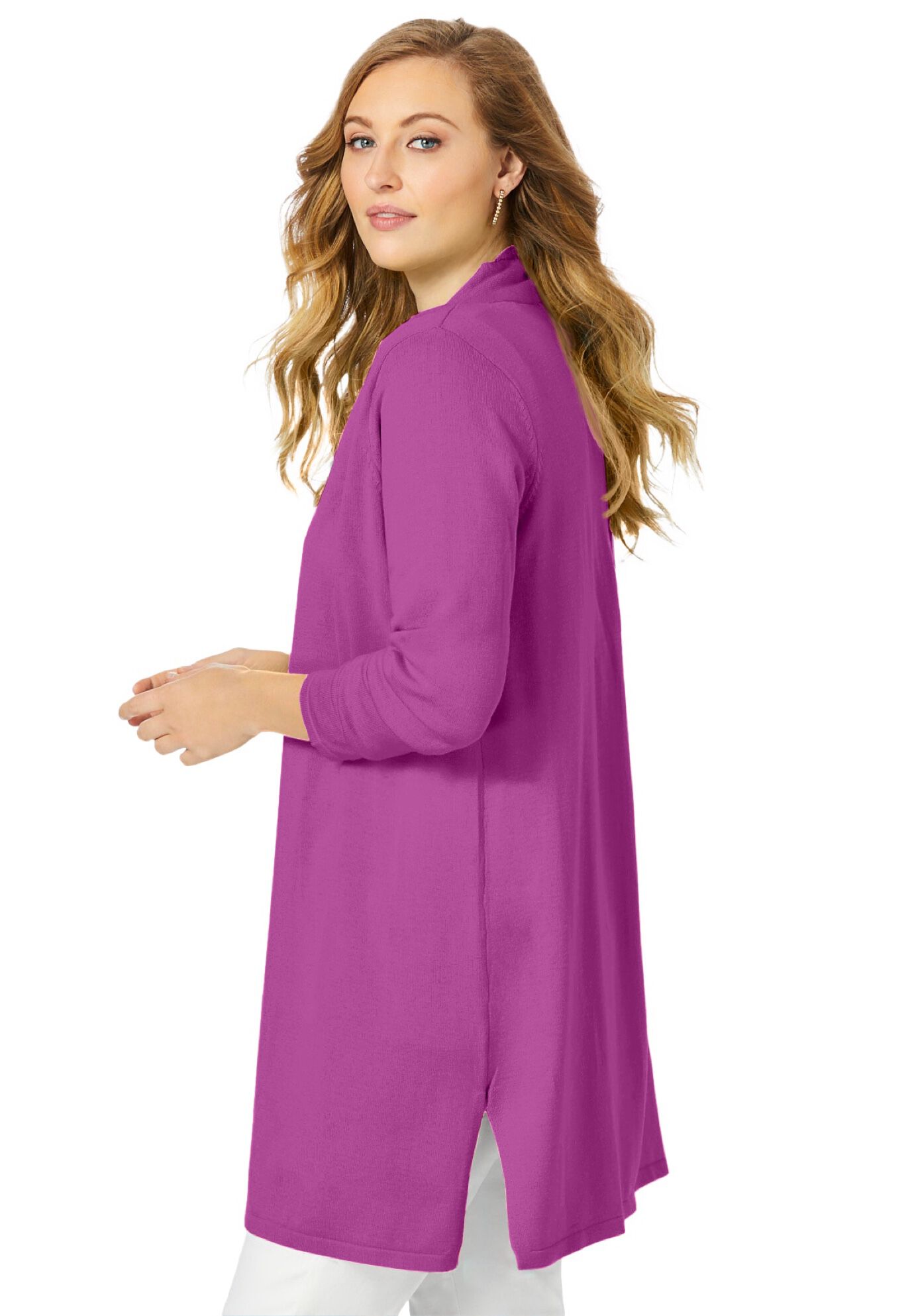 Fine Gauge Cardigan Topper, DEEP ORCHID, alternate image number 2