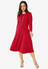 Long Sleeve Ponte Dress, CLASSIC RED, hi-res image number null