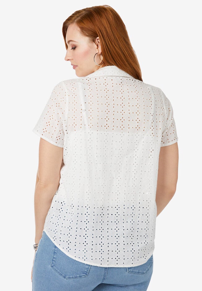 Eyelet Short Sleeve Shirt, , on-hover image number 1