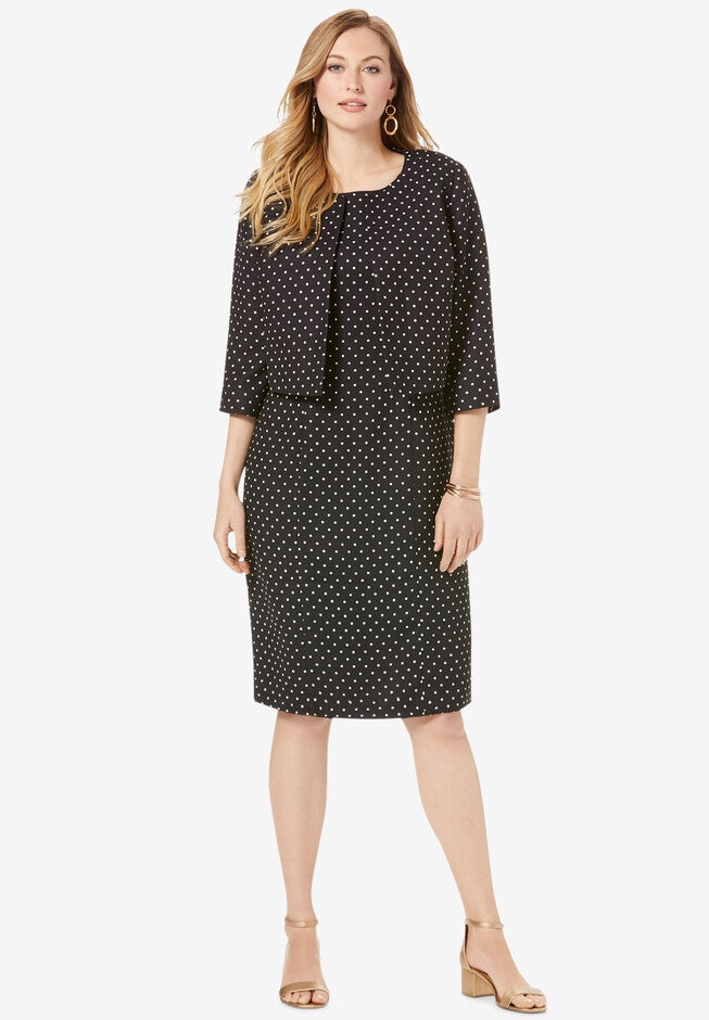 Cropped Jacket Dress, BLACK IVORY DOT, hi-res image number 0