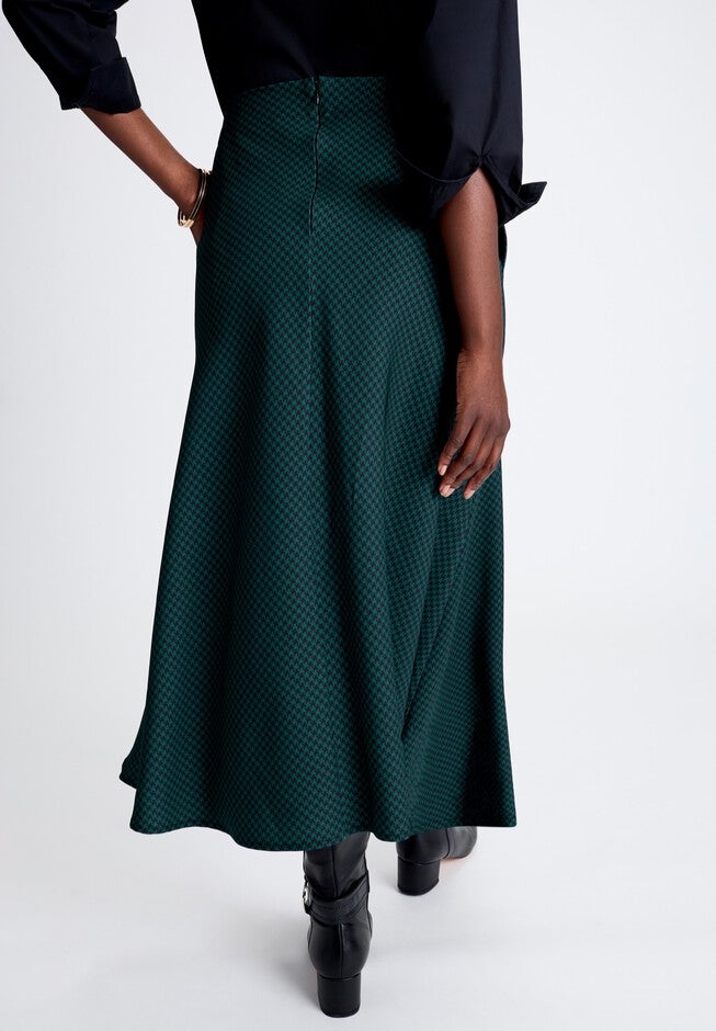 Bi-Stretch Swing Skirt, EMERALD GREEN MINI HOUNDSTOOTH, on-hover image number 1