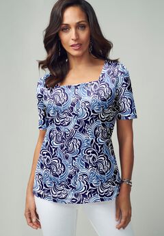 Stretch Cotton Square Neck Tee