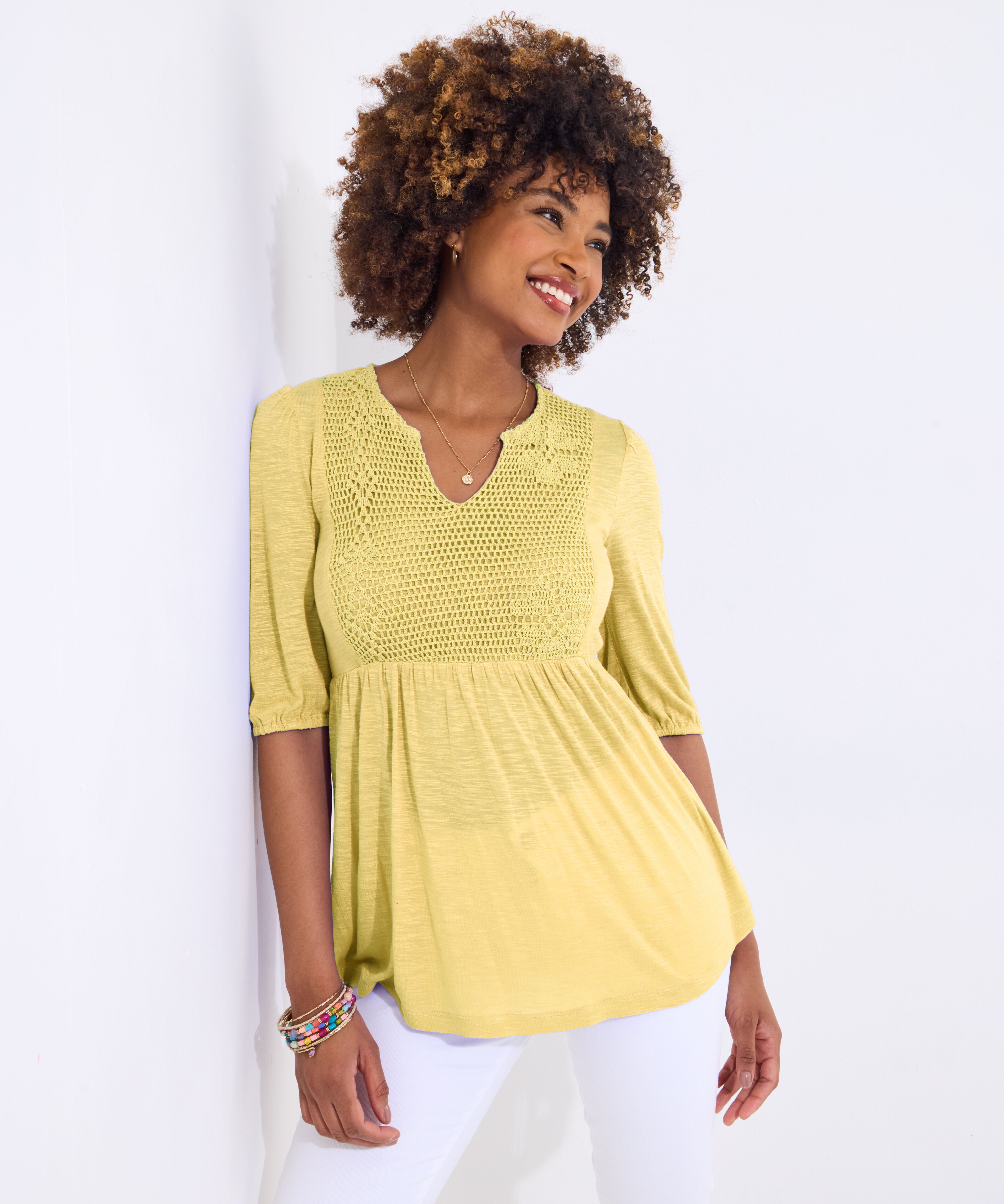 Notch Neck Babydoll Tee, BUTTER, hi-res image number 0