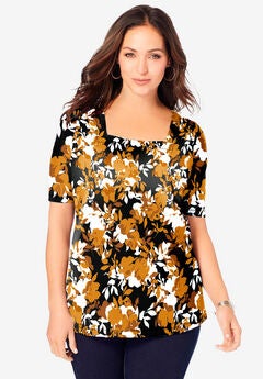 Stretch Cotton Square Neck Tee