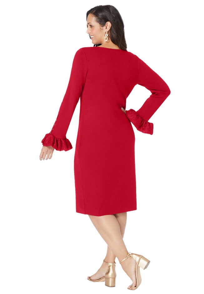Lace Trim Sweater Dress, , on-hover image number null