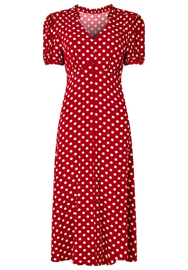 Retro Button-Front Knee-Length Dress, RETRO DOT, alternate image number null