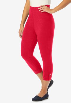 Stretch Cotton Cuff-Button Capri Legging