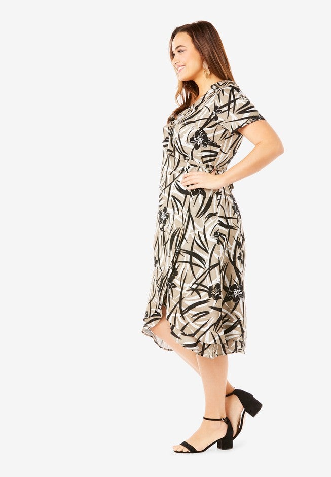 Linen-Blend Wrap Dress, , alternate image number null