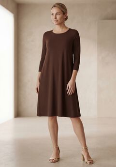 Stretch Knit Three-Quarter Sleeve T-shirt Dress