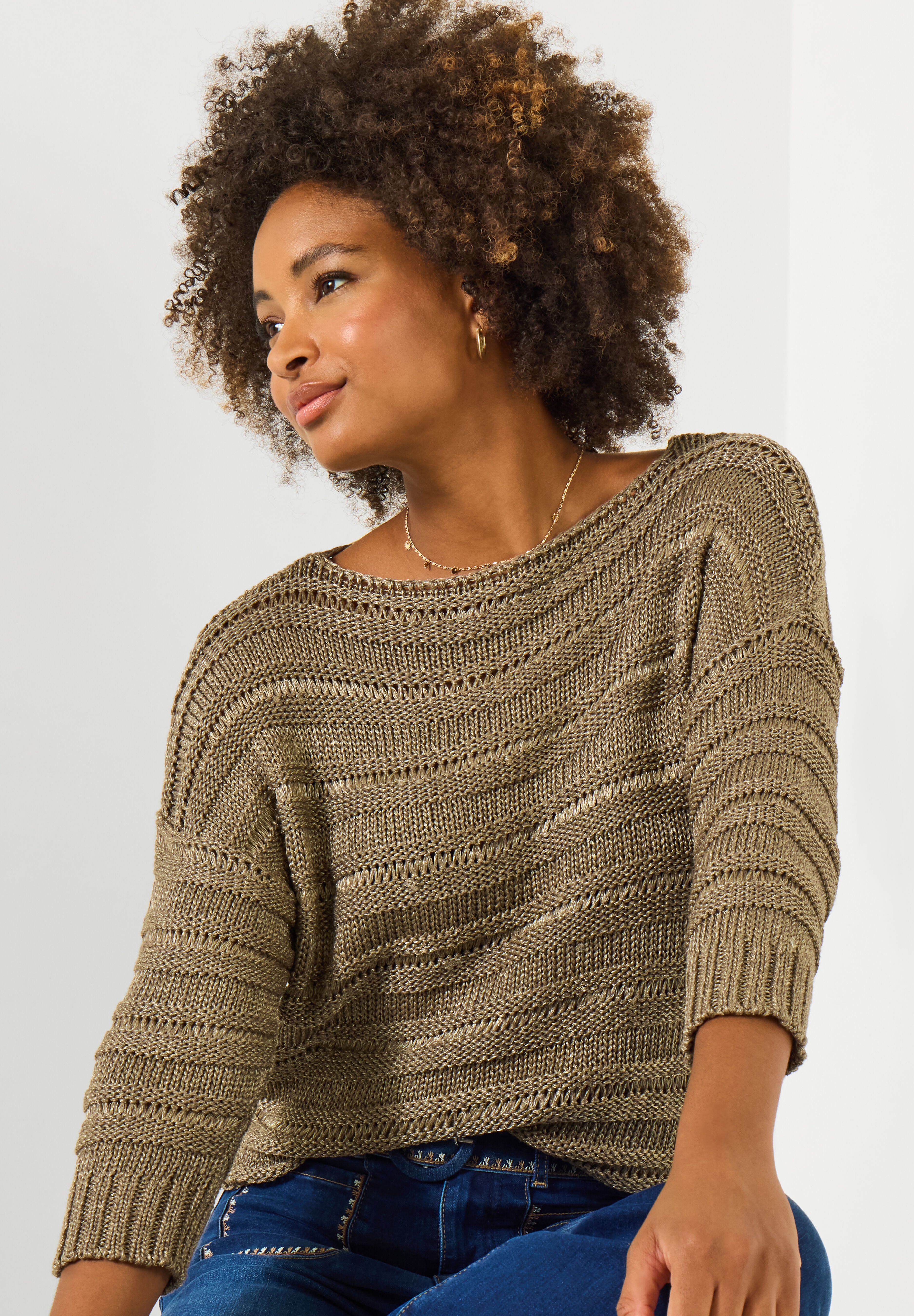 Metallic Crochet Boatneck Sweater, TAUPE METALLIC, alternate image number 4