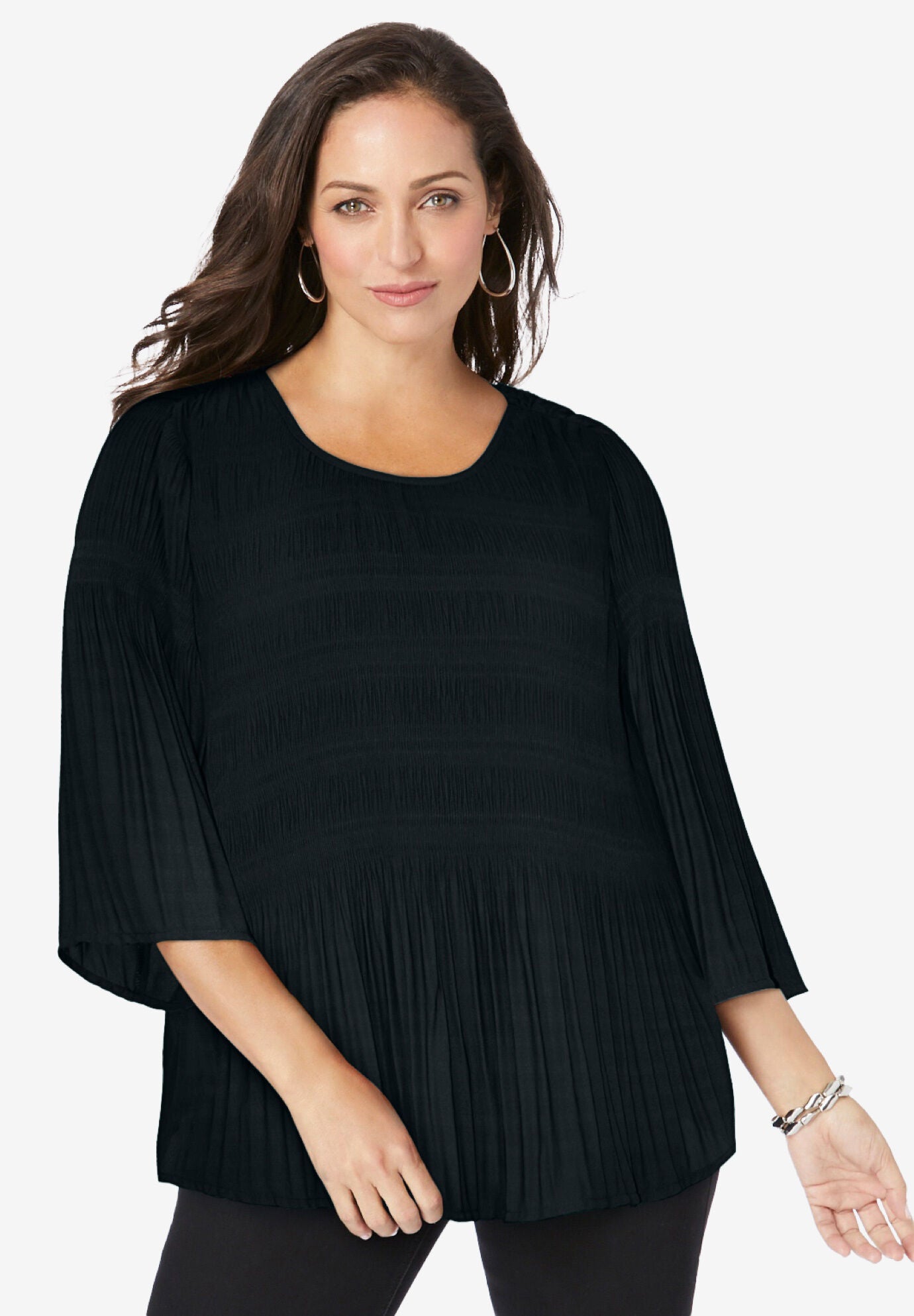 Pleated Blouse, BLACK, hi-res image number 0
